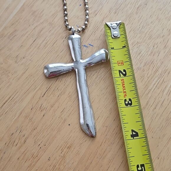 Silver Tone Cross Pendant Necklace Large Silver Plated Cross Necklace Unisex - Picture 9 of 16